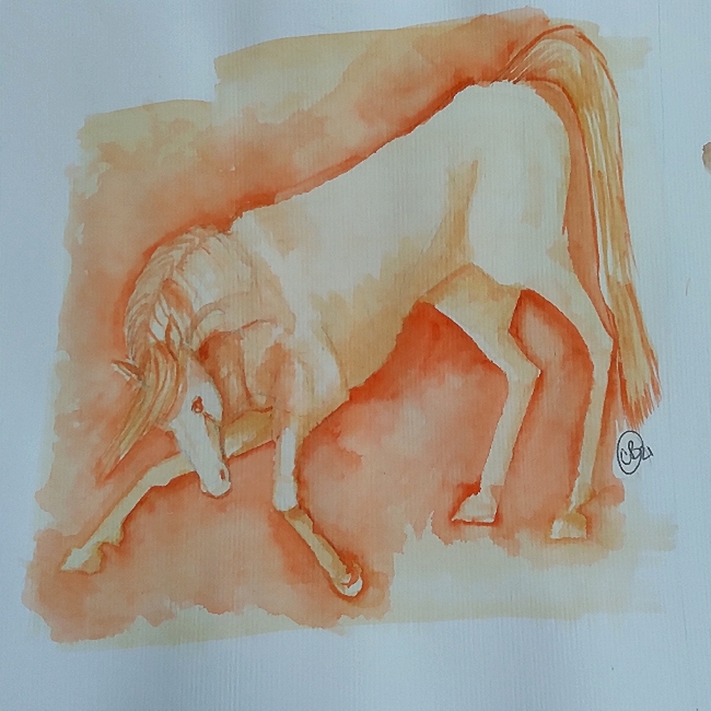 🧡🍊 - Orange Horse Pony Equine Watercolor Painting Illustration